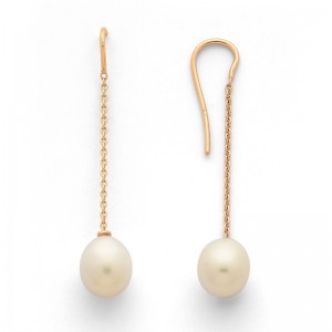 Boucles d'oreilles Perles de culture poire 9-10mm col de cygne Or rose
