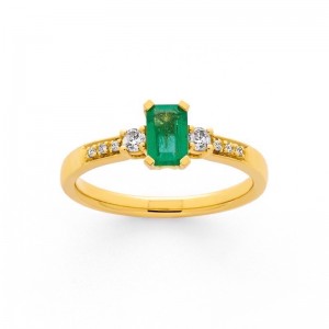 Bague Emeraudes 0,46 Carat et Diamants 0,11 Carat H P1 Or jaune