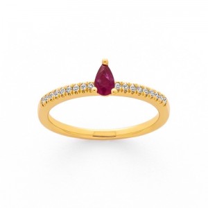 Bague Rubis 0,22 Carat et Diamants 0,09 Carat H P1 Or jaune