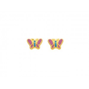 Boucles d'oreilles enfant Papillons rose et bleu Or jaune