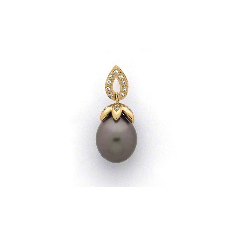 Pendentif Perle de culture de Tahiti poire 12 mm Diamants Or jaune