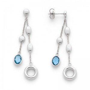 Boucles d'oreilles Topazes bleues et motifs chaine Or blanc