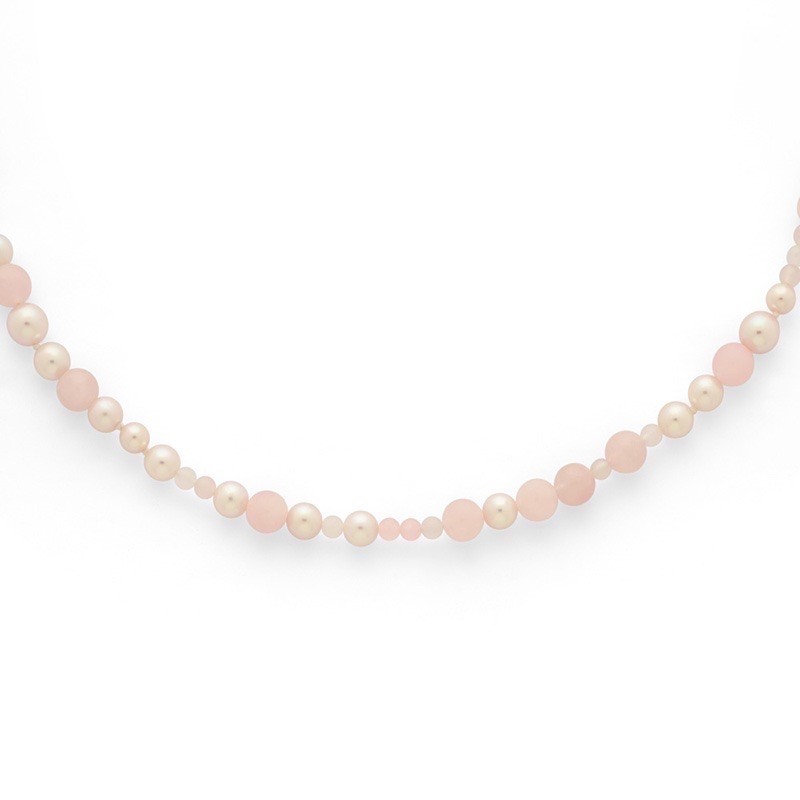 Sautoir Perles de culture Akoya Japon, Quartz rose