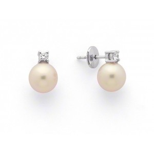 Boucles d'oreilles Perles de culture Akoya Japon ronde 7-7,5mm et Diamants-1