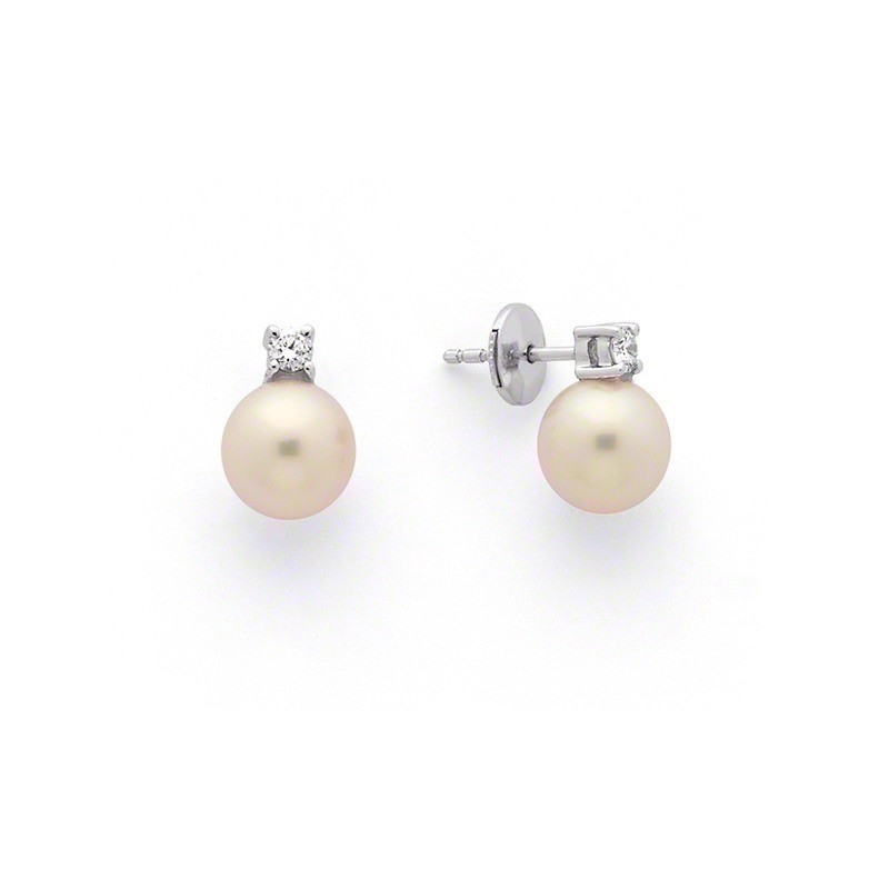 Boucles d'oreilles Perles de culture Akoya Japon ronde 7-7,5mm et Diamants-1