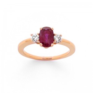 Bague Rubis 0,76 Carat et Diamants 0,19 Carat Or rose