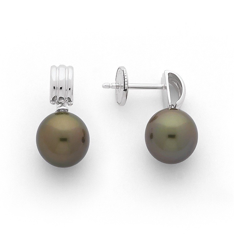 Boucles d'oreilles Perles de culture de Tahiti 8,5mm rondes Or blanc