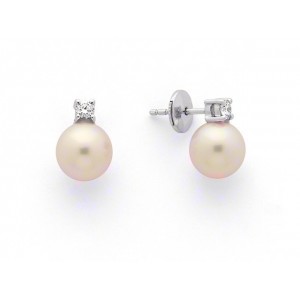 Boucles d'oreilles Perles de culture Akoya Japon 8-8,5mm Diamants Or blanc