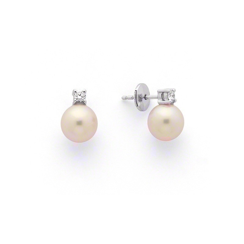 Boucles d'oreilles Perles de culture Akoya Japon 8-8,5mm Diamants Or blanc