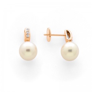 Boucles d'oreilles Perles de culture Akoya Japon ronde 8-8,5 mm Diamants Or rose
