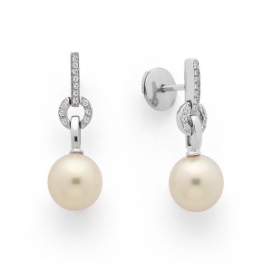 Boucles d'oreilles Perles de culture Akoya Japon ronde 8-8,5mm et Diamants-2
