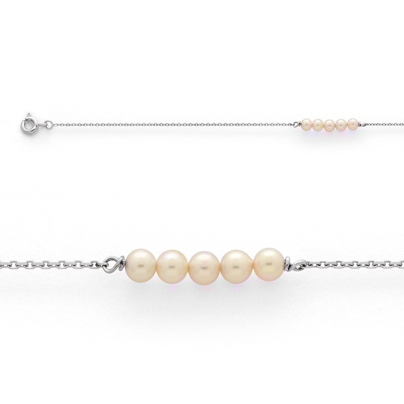 Bracelet Perles Akoya Japon 3,5-4mm 5 perles maille forçat Or blanc