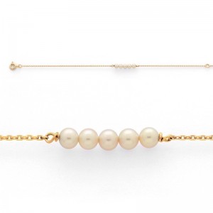 Bracelet Perles Akoya Japon 3,5-4mm 5 perles maille forçat Or jaune
