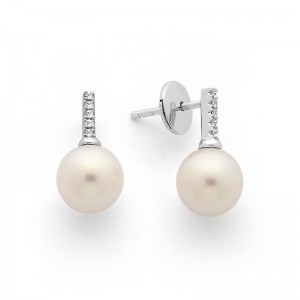 Boucles d'oreilles Perles de culture Akoya Japon ronde 7,5-8 mm et Diamants Or-2