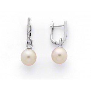 Créoles Perles de culture Akoya Japon 8-8,5mm Diamants Or blanc