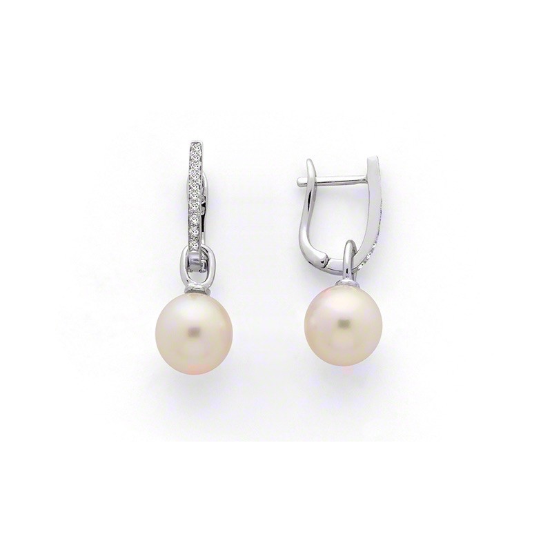 Créoles Perles de culture Akoya Japon 8-8,5mm Diamants Or blanc
