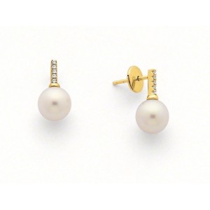Boucles d'oreilles Perles de culture Akoya Japon ronde 8-8,5mm bâton Diamants