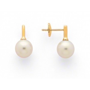 Boucles d'oreilles Perles de culture Akoya Japon ronde 8-8,5 mm bâton Or jaune