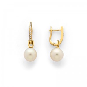 Boucles d'oreilles Perles de culture Akoya Japon ronde 7,5-8 mm Diamants Or