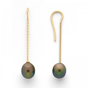 Boucles d'oreilles Perles de culture de Tahiti 9-10 mm rondes Or jaune
