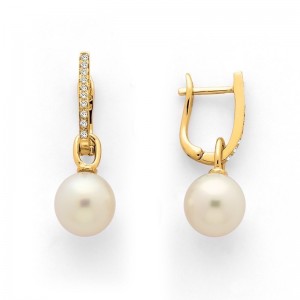 Boucles d'oreilles Perles de culture Akoya Japon ronde 8-8,5mm créoles Diamants