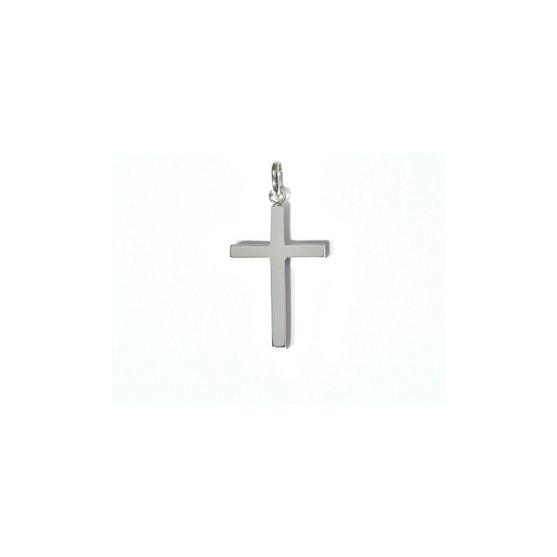 Croix chrétienne unie fil carré 25mm massive Or blanc