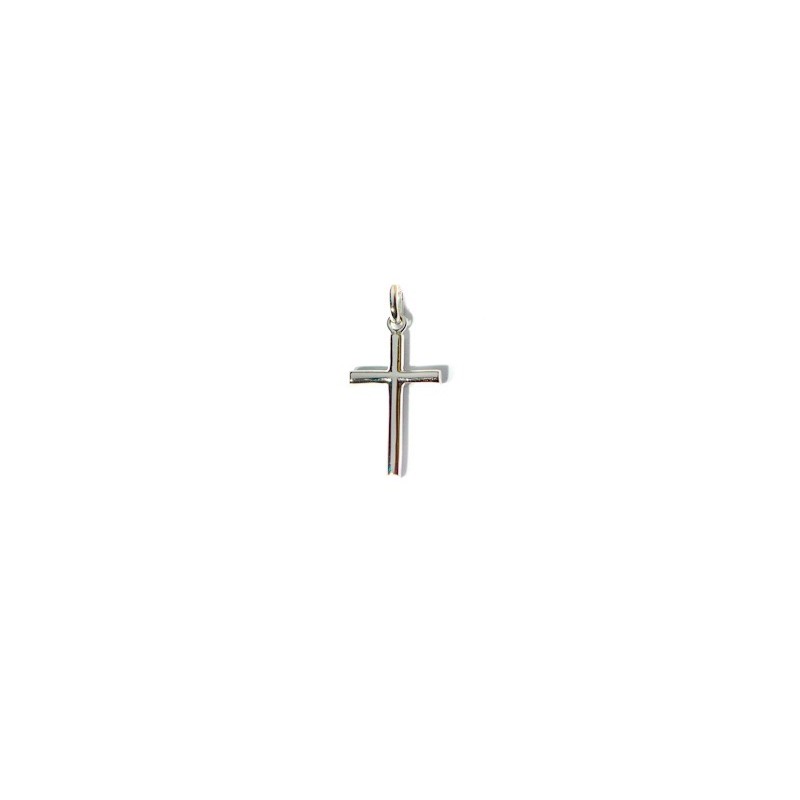 Croix chrétienne unie fil rond 21mm massive Or blanc