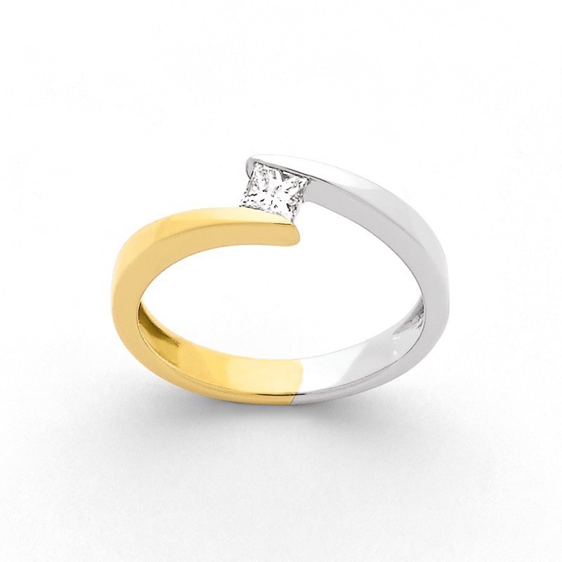 Solitaire Diamant 0,20 Carat GSI "Twin" Or jaune et Or blanc