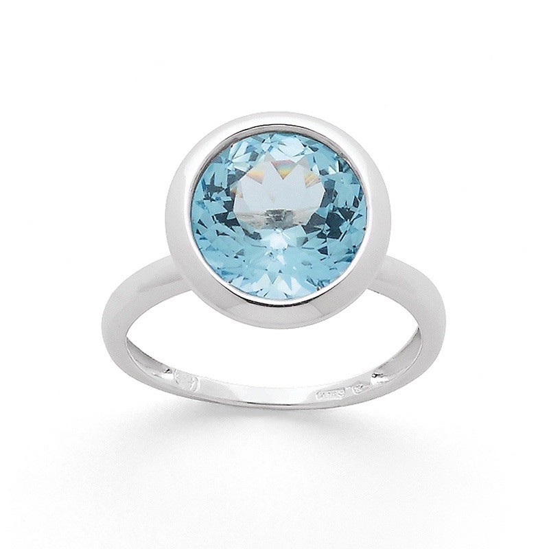 Bague Topaze Bleue taille ronde Or blanc