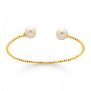 Bracelet ouvert torsade 2 Perles de culture ronde 8-8,5mm Or jaune