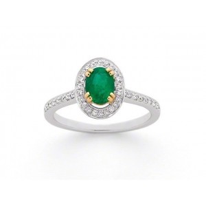 Bague Emeraude 0,63 Carat entourage Diamants 0,28 Carat G SI Or blanc