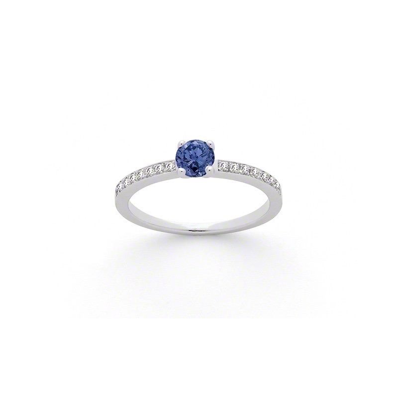 Bague Saphir 0,59 Carat et Diamants 0,14 Carat G VS 4 griffes Or blanc
