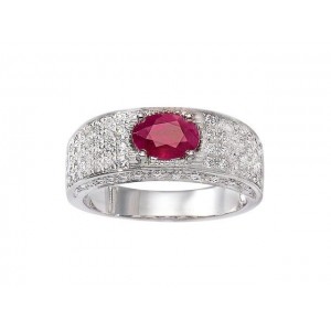 Bague Rubis 0,90 Carat et Diamants 0,77 Carat H SI Or blanc