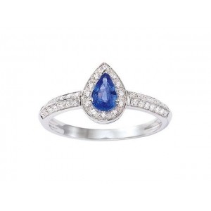 Bague Saphir 0,60 Carat et Diamants 0,20 Carat H SI Or blanc