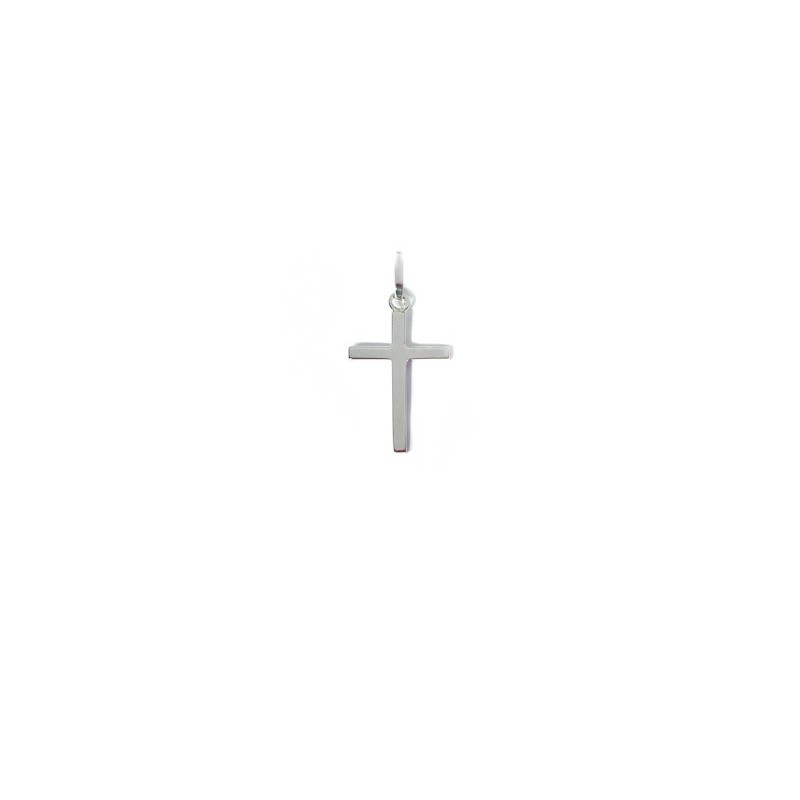 Croix chrétienne unie fil carré 18mm massive Or blanc