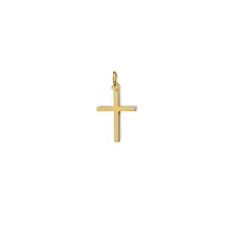 Croix chrétienne unie fil carré 22mm massive Or jaune
