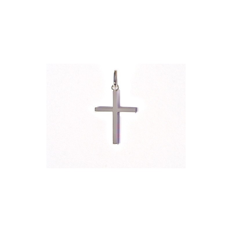 Croix chrétienne unie fil carré 22mm massive Or blanc
