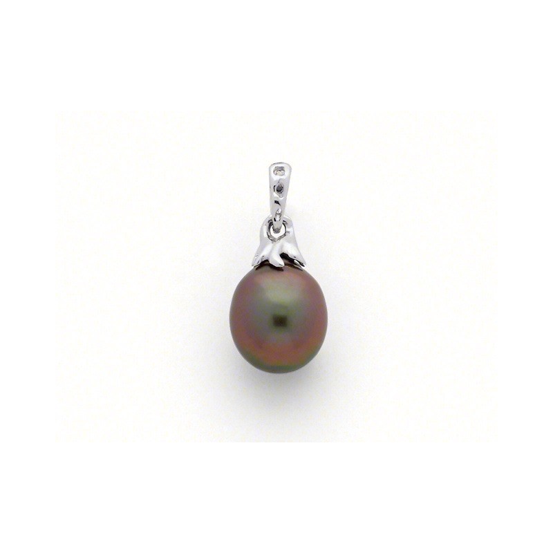 Pendentif Perle de Tahiti poire 9,5-10 mm Or blanc