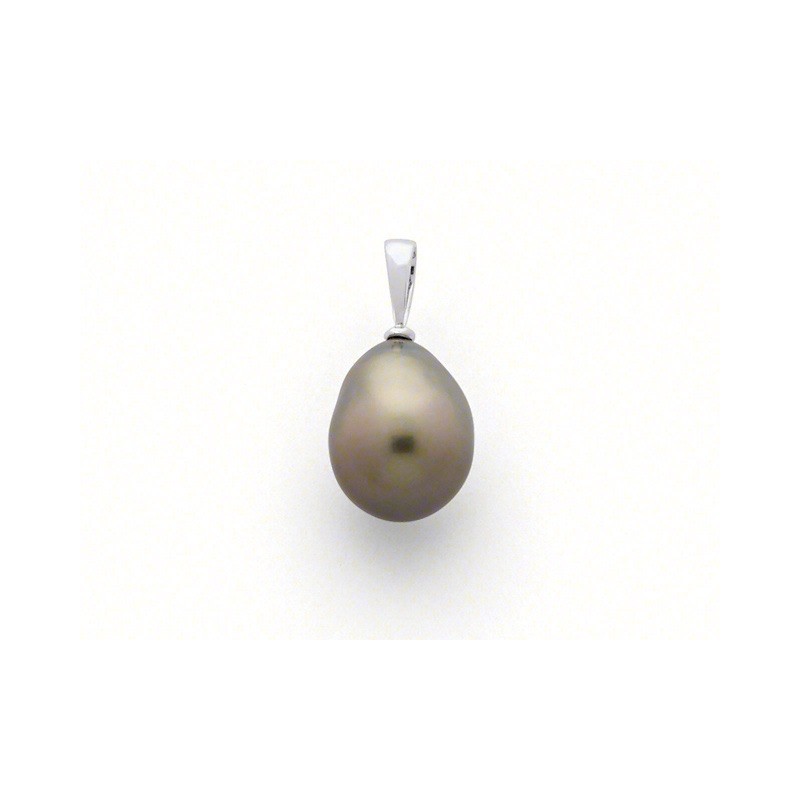 Pendentif Perle de Tahiti poire 9,5-10mm bélière fixe Or blanc