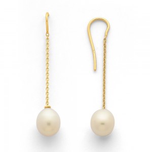 Boucles d'oreilles Perles de culture poire 8,5-9mm col de cygne Or jaune