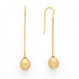 Boucles d'oreilles Perles de culture gold poire 8,3mm col de cygne Or jaune