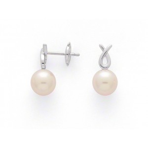 Boucles d'oreilles Perles de culture Akoya Japon ronde 7,5-8 mm Or blanc-2