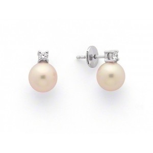 Boucles d'oreilles Perles de culture Akoya Japon ronde 7-7,5mm et Diamants
