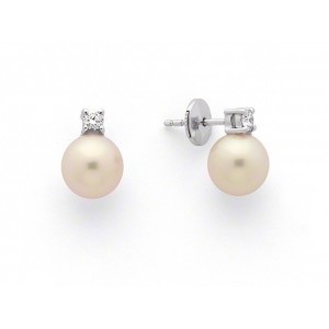 Boucles d'oreilles Perles de culture Akoya Japon ronde 6,5-7mm et Diamants-1