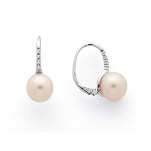Boucles d'oreilles Perles de culture Akoya Japon ronde 7,5-8 mm Diamants Or-1