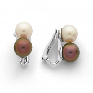Boucles d'oreilles Perles de culture Akoya Japon ronde 8,5mm Perles Tahiti 9,5mm
