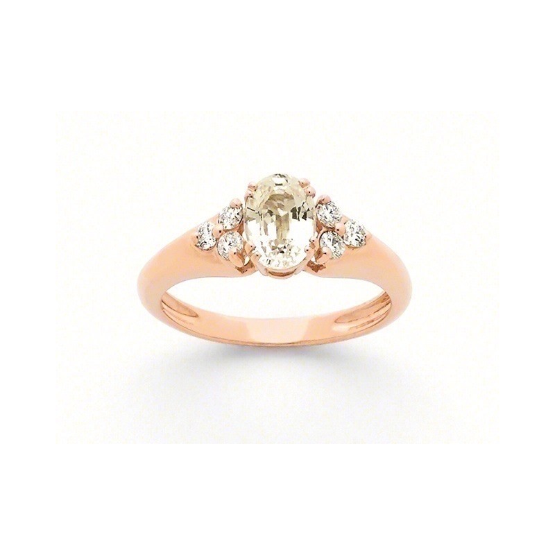 Bague Saphir jaune 1,39 Carats et Diamants 0,19 Carat G VS Or rose