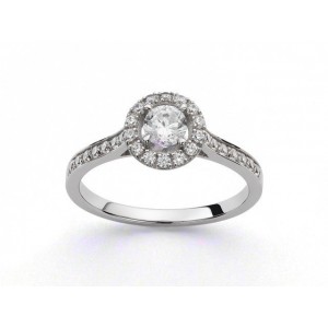Solitaire Diamant 0,30 Carat G SI1 4 griffes entourage 0,28 Carat Or blanc