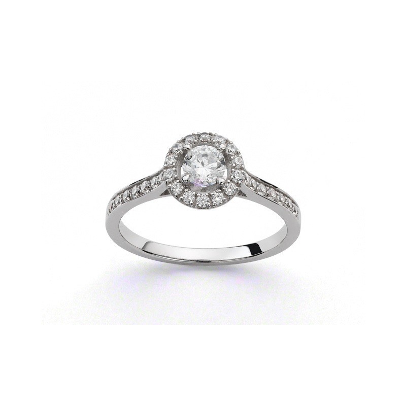 Solitaire Diamant 0,30 Carat G SI1 4 griffes entourage 0,28 Carat Or blanc