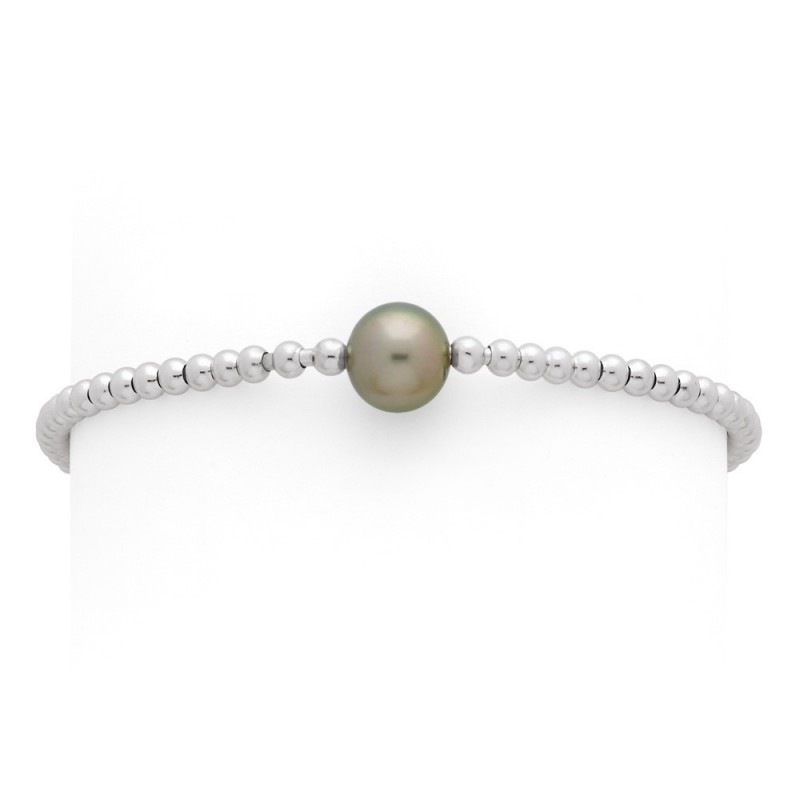 Bracelet Perle de culture de Tahiti 8-9mm boules 3mm Or blanc